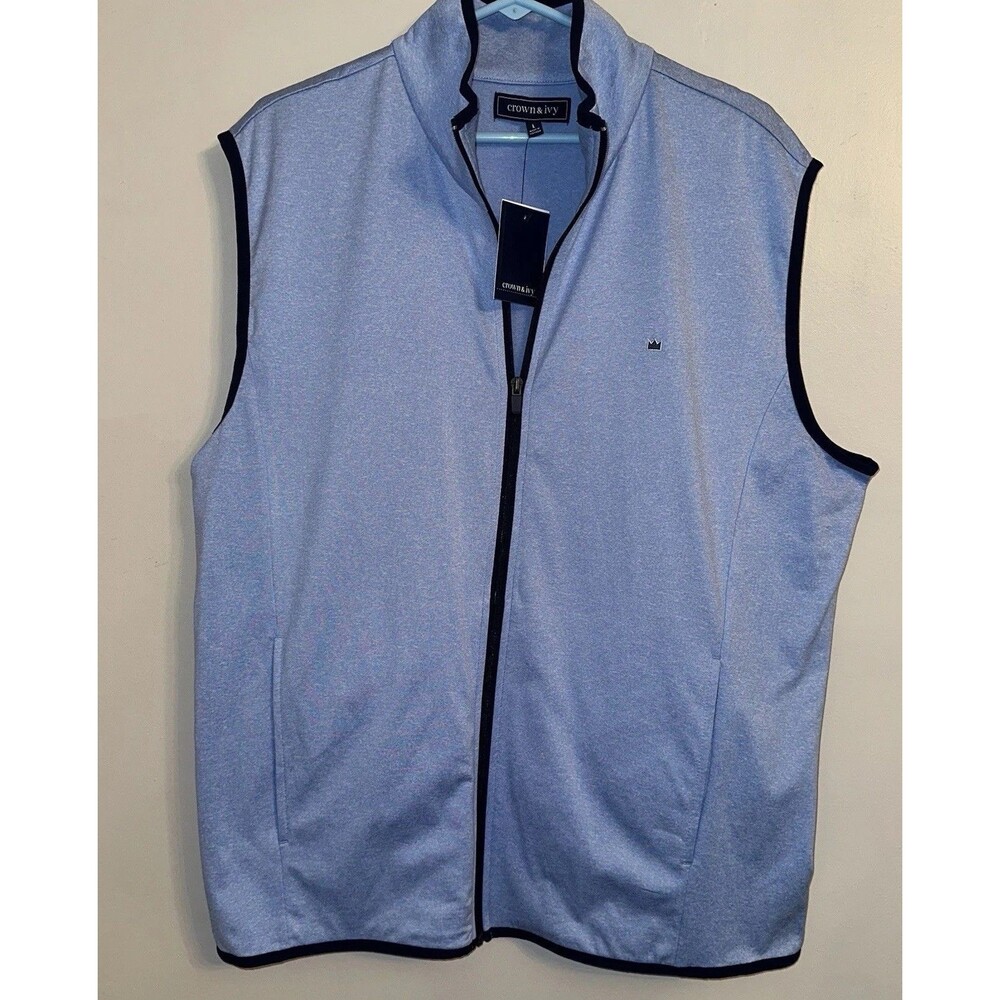 Crown & Ivy Men's Blue Motion Flex Vest Full Zip Pockets Performance Golf L